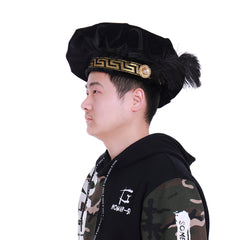 Authentic Renaissance Medieval Tudor Flat Cap for Men - Black Halloweez Cosplay Hat - Halloweez