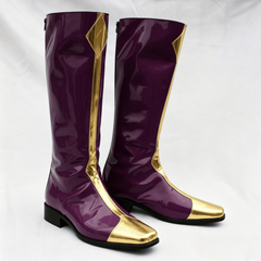 Code Geass Zero Cosplay Boots, Custom Purple Gold Knee High Shoes for Halloween Comic Con