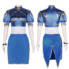 Arcade Street Fighter Chun-Li Blue Cheongsam Cosplay Costume for Halloween and Performance - Halloweez