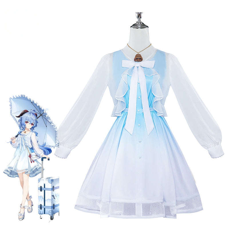Exclusive Halloweez Ganyu Cosplay Dress in Blue and White Gradient for Women - Halloweez