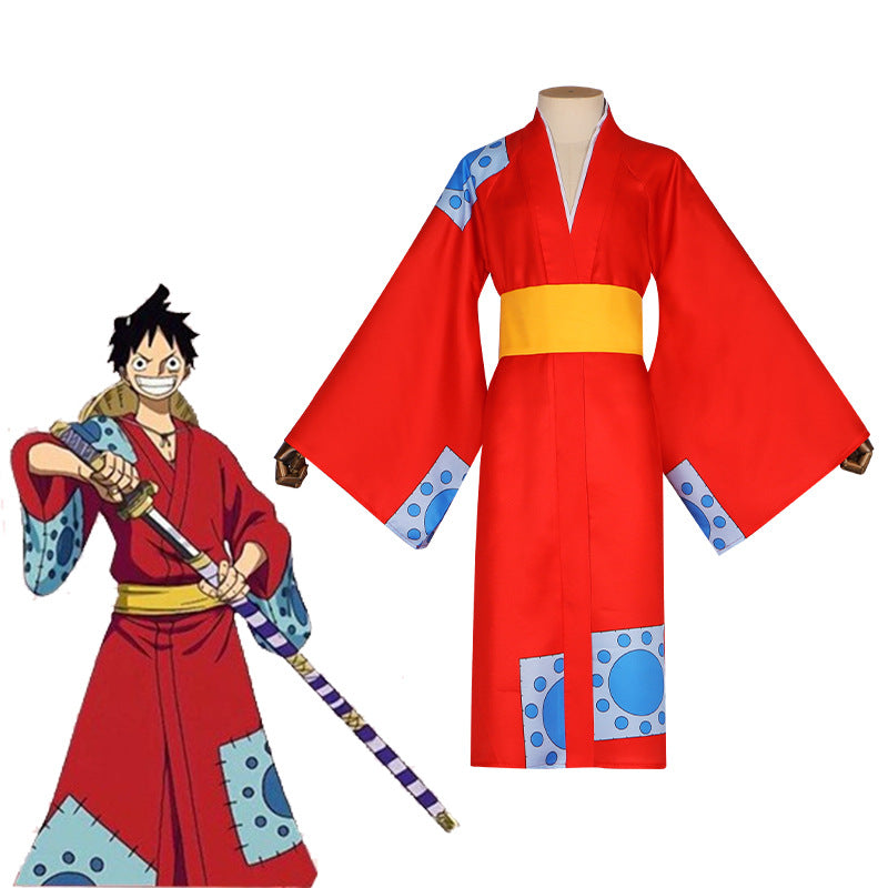One Piece Wano Country Cosplay Costume Luffy Trafalgar Law Nami Red Kimono Anime Role-Playing Costume - Halloweez