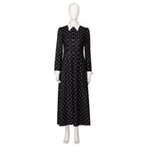 Halloweez Wednesday Addams Costume - Elegant Black Long Sleeve Dress with Unique Print - Halloweez