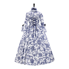 Victorian Blue Floral Dress Cosplay Costume - Halloweez
