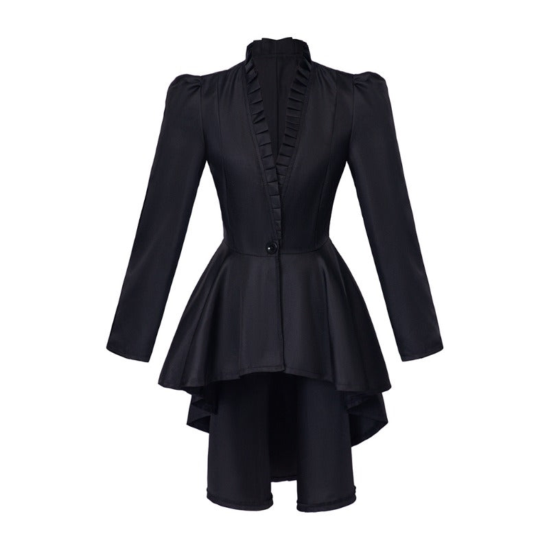Elegant Halloweez Vintage Gothic High-Low Cocktail Dress – Women's Long Sleeve Medieval Cosplay Costume - Halloweez