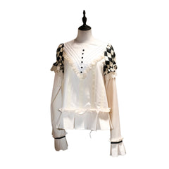 Original Lolita Chess Board Print Dress with Graff Collar Prince Cosplay Costume - Card Character Doll Inspired Outfit - Halloweez