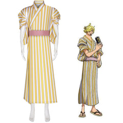 Sanji Yellow Striped Kimono Cosplay Costume from One Piece Wano Country Arc - Anime Character Roleplay Outfit for Halloween & Conventions