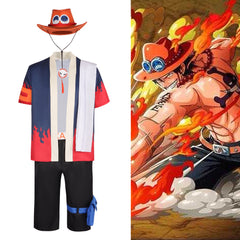 One Piece cosplay Ace of the Fire Fist cosplay kimono set 2D anime role play costume with hat - Halloweez