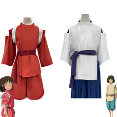 Spirited Away Chihiro Ogino Work Kimono Anime Cosplay Costume Outfit - Halloweez