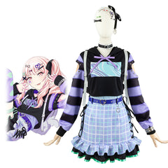 World Project Akayama Mizuki 2D Anime Costume Women's Hooded Sweatshirt Plaid Skirt Set - Halloweez