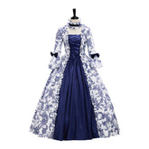 Victorian Blue Floral Dress Cosplay Costume - Halloweez