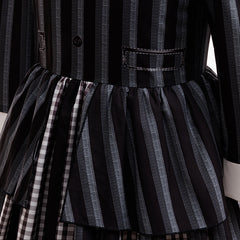 Halloween Dress for Girls Cosplay Addams Family Wednesday Heroine Stripe Fake Two-Piece Princess Dress - Halloweez