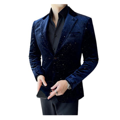 Autumn Men's Velvet Flash Gold Blazer Slim Fit Korean Style Nightclub Party Formal Suit Jacket - Halloweez