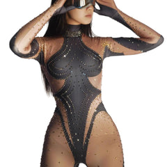 -Grid Pattern Spandex Long Evening Party Dress with Rhinestones - Halloweez