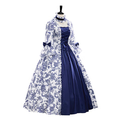 Victorian Blue Floral Dress Cosplay Costume - Halloweez