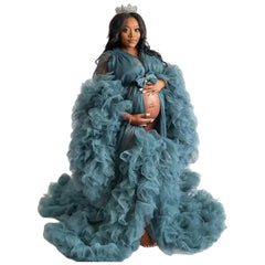 Elegant Long Sleeve Tulle Evening Gown Cosplay Costume for Women - Luxury Ball Gown with Tiered Skirt for Parties and Performances - Halloweez