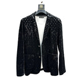 Men's Velvet Blazer Autumn Fashion Slim Fit Letter Jacquard Single Suit Jacket Cosplay Costume - Halloweez