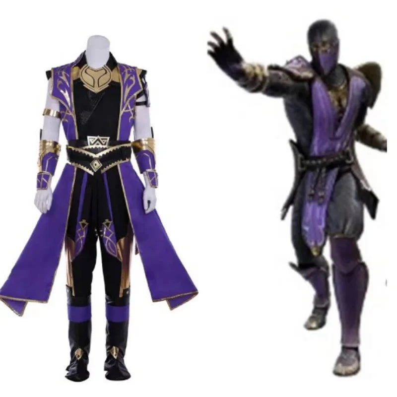 Halloweez Rain Cosplay Costume | Immersive Purple Warrior Outfit with Armguard, Gloves, and Mask - Halloweez