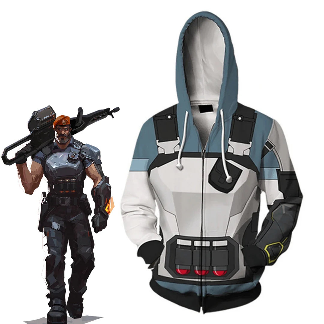 Halloweez Brimstone Valorant Cosplay Zipper Hooded Coat Unisex 3D Print Sweatshirt for Halloween Carnival - Halloweez