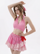 Halloweez Aerith Gainsborough Swimsuit - Final Fantasy VII Remake Pink Halter Cosplay Costume - Halloweez