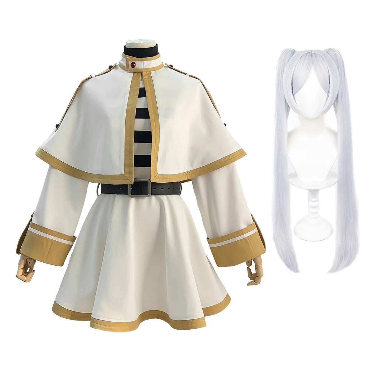 Halloweez Frieren Beyond Journey's End Anime Cosplay Costume Shawl Cloak Dress Wig Grey Ponytail Rose Net Christmas - Halloweez