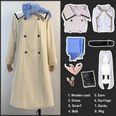 Halloweez Frieren Beyond Journey's End Anime Cosplay Winter Coat Dress with Ponytail Wig for Daily and Festive Wear - Halloweez