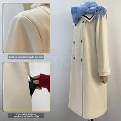 Halloweez Frieren Beyond Journey's End Anime Cosplay Winter Coat Dress with Ponytail Wig for Daily and Festive Wear - Halloweez