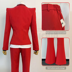 Halloweez Anime Charlie Morningstar Cosplay Costume Set with Wig, Shoulder Pads, Pants, Shirt, Bowtie for Halloween - Halloweez