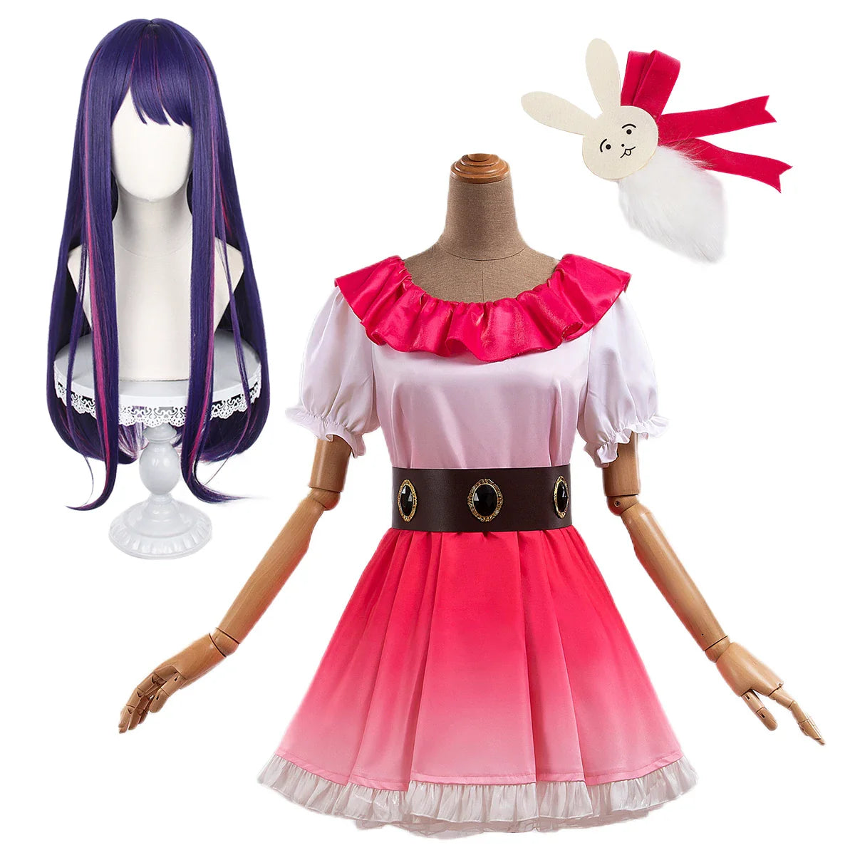 Halloweez Ai Hoshino Anime Cosplay Costume - Gradient Pink Dress & Bunny Hairpin - Halloweez