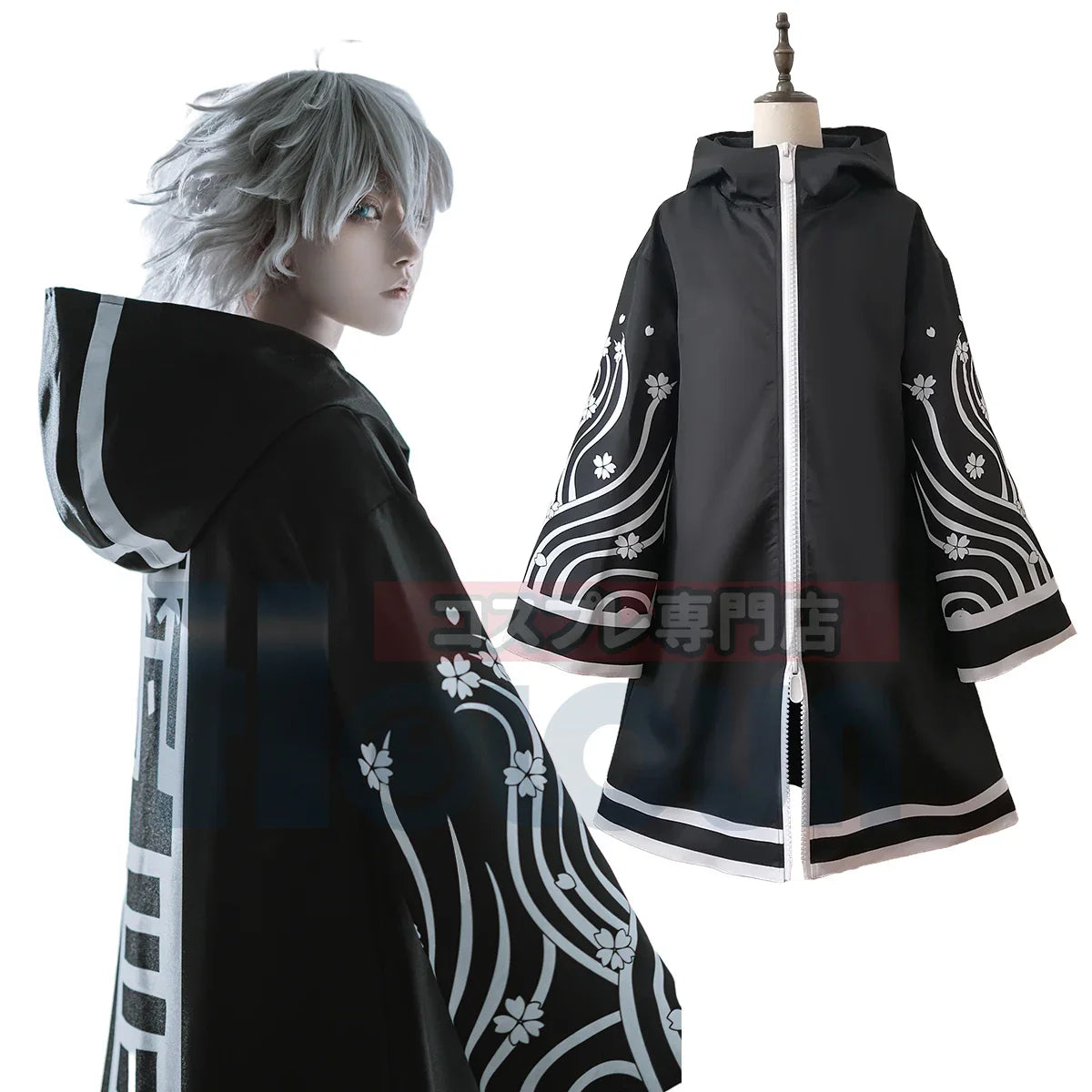 Halloweez Tokyo Anime Brahman Senju Kawaragi Cosplay Costume Jacket - Oversize Black with Golden Flowers - Halloweez