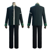 Stylish Anime Hayato Suo Cosplay Costume with Green Jacket, Black Pants, White Kung Fu Shirt, and Eyepatch by Halloweez - Halloweez