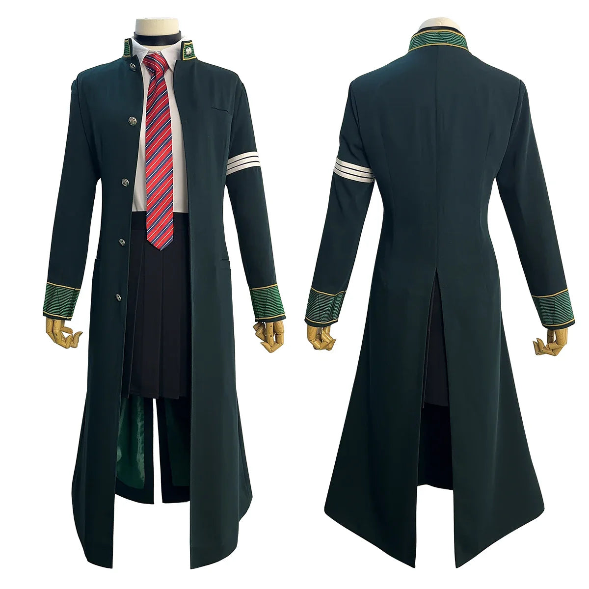 Halloweez Anime Cosplay Costume - Tasuku Tsubakino Wig with Green Trench Coat & White Shirt - Halloweez