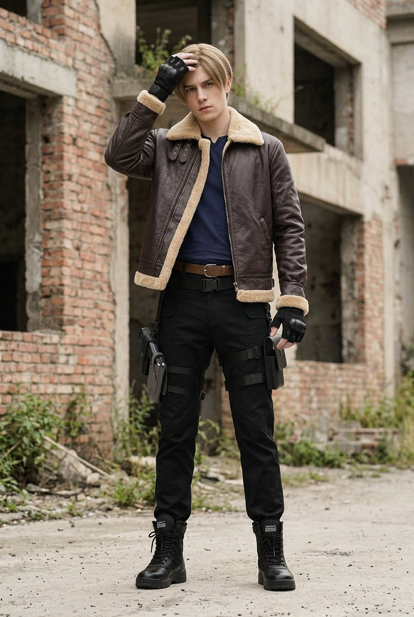 Halloweez Resident Evil 4 Leon Cosplay Costume - Men's Full Set for Halloween & Gaming Events - Halloweez