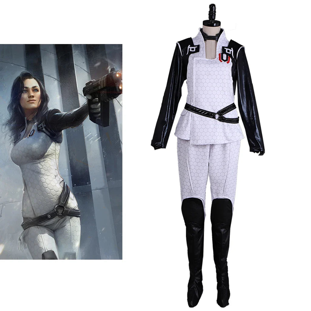 Halloweez Miranda Lawson Cosplay Women's Punk Retro White Battle Uniform Suit for Halloween Carnival - Halloweez