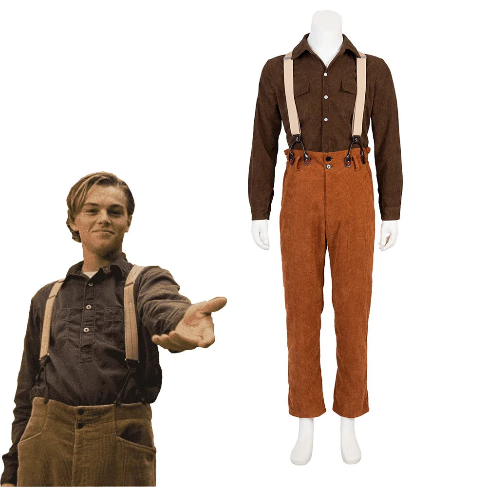 Halloweez Titanic Jack Dawson Cosplay Costume Men's Shirt and Overalls Set for Halloween and Carnival - Halloweez