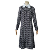 Wednesday Addams Cosplay Costume, Printed Midi Dress, Custom-Made Halloween Outfit