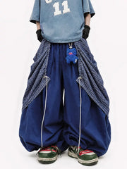 Men Hip‑Hop Detachable Apron Baggy Wide Leg Cargo Jogger Pants