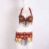 Beaded Belly Dance Bra & Waist Set, Custom Indian Stage Costume for Halloween & Show