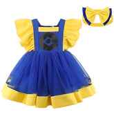 Minions Princess Flutter Sleeve Dress Custom Cosplay Outfit for Kids Halloween