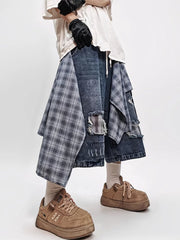 Men Hip‑Hop Detachable Apron Denim Shorts Vintage Wide‑Leg Cropped Pants