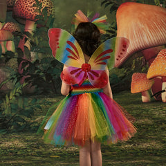 Kids Rainbow Butterfly Fairy Tutu Dress Set for Dance Performance Party