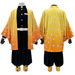 Demon Slayer Zenitsu Agatsuma Cosplay Costume Thunder Breathing Thunder Hashira Full Set Outfit - Halloweez