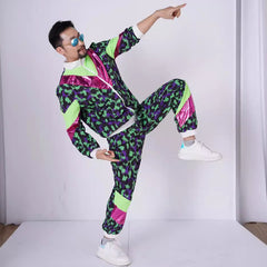 Unisex 80s 90s Retro Tracksuit – Color Block Windbreaker Jacket & Pants Set for Hip Hop, Disco Parties & Streetwear Looks - Halloweez