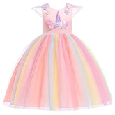 Kids Unicorn Rainbow Tulle Dress Custom, Halloween Christmas Princess Gown