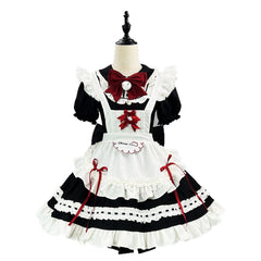 Black White Cute Maid Lolita Dress Custom For Halloween & Cafe Cos