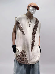 Men Oversized Hip‑Hop Sleeveless T‑Shirt Retro Detachable Short Sleeve Vest