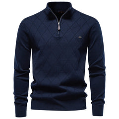 Men Half‑Zip Mock Neck Cotton Sweater, Solid Pullover for Autumn Winter