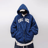 Men Oversized Hip‑Hop Zip Up Hoodie Fuzzy Mohair Fleece Cardigan Jacket