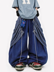 Men Hip‑Hop Detachable Apron Baggy Wide Leg Cargo Jogger Pants