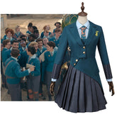 Wicked Glinda Elphaba Girls Uniform Cosplay Blue Shirt Green Coat Outfit - Halloweez