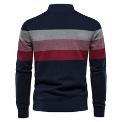 Men Half‑Zip Striped Knit Sweater, Stand Collar Pullover for Autumn Winter